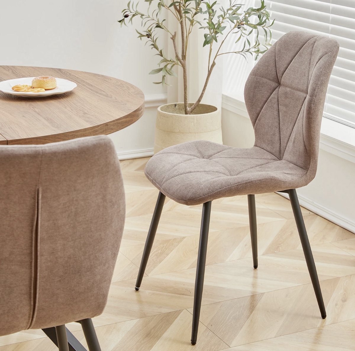 Varnox Massief Houten Eettafel - Nordic Ronde Tafel - Keukentafel - Stalen Frame - Koffietafel - Eetkamertafel - Woonkamer - Kantoormeubilair - 100cm - Bruin – foto 5