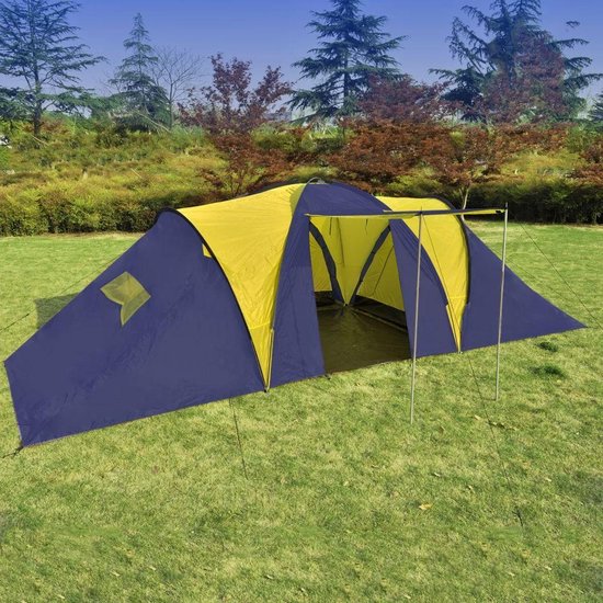 vidaXL Tent 9-persoons polyester blauw en geel | bol.com