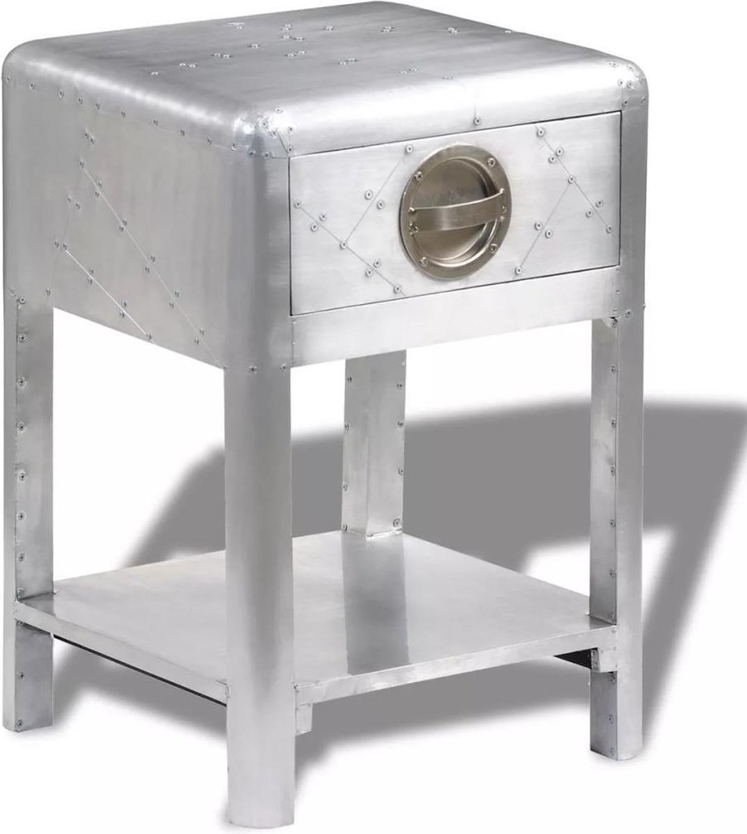 vidaXL Bijzettafel - met - 1 - lade - vintage - luchtvaartlook Zilver