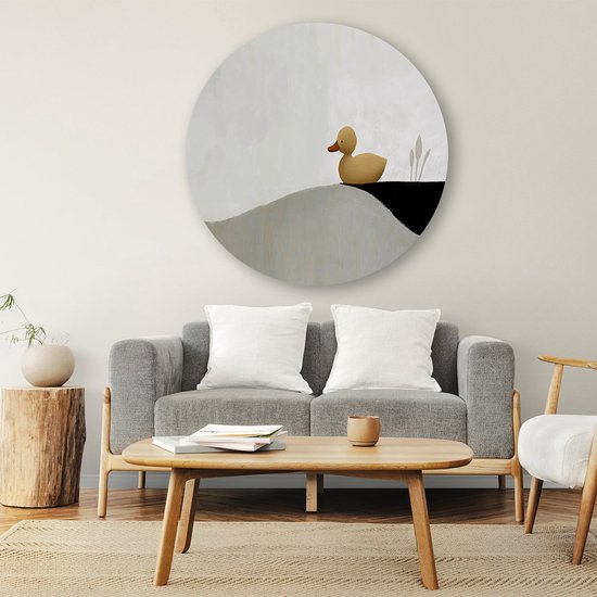 Minimalistische eend illustratie kunst - Eend muurcirkels - Wandbord dier - Minimalisme - Design muurcirkel - Vintage wandkunst - muurcirkel aluminium 80x80 cm
