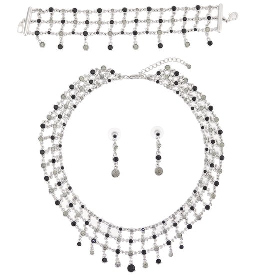 Behave – Parure de bijoux – Cristal noir-gris – Couleur rhodium – Chique – Set – Brillance