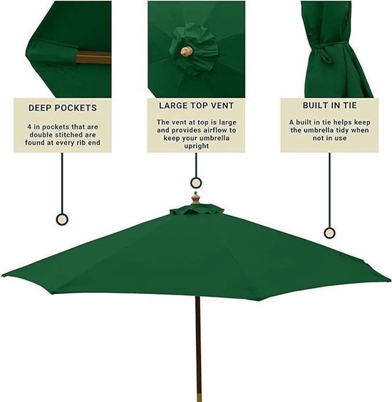 Parasoldoek 3m Vervangende Luifel Voor 6 Of 8 Armen - Groen, Waterdicht En UV-beschermend
