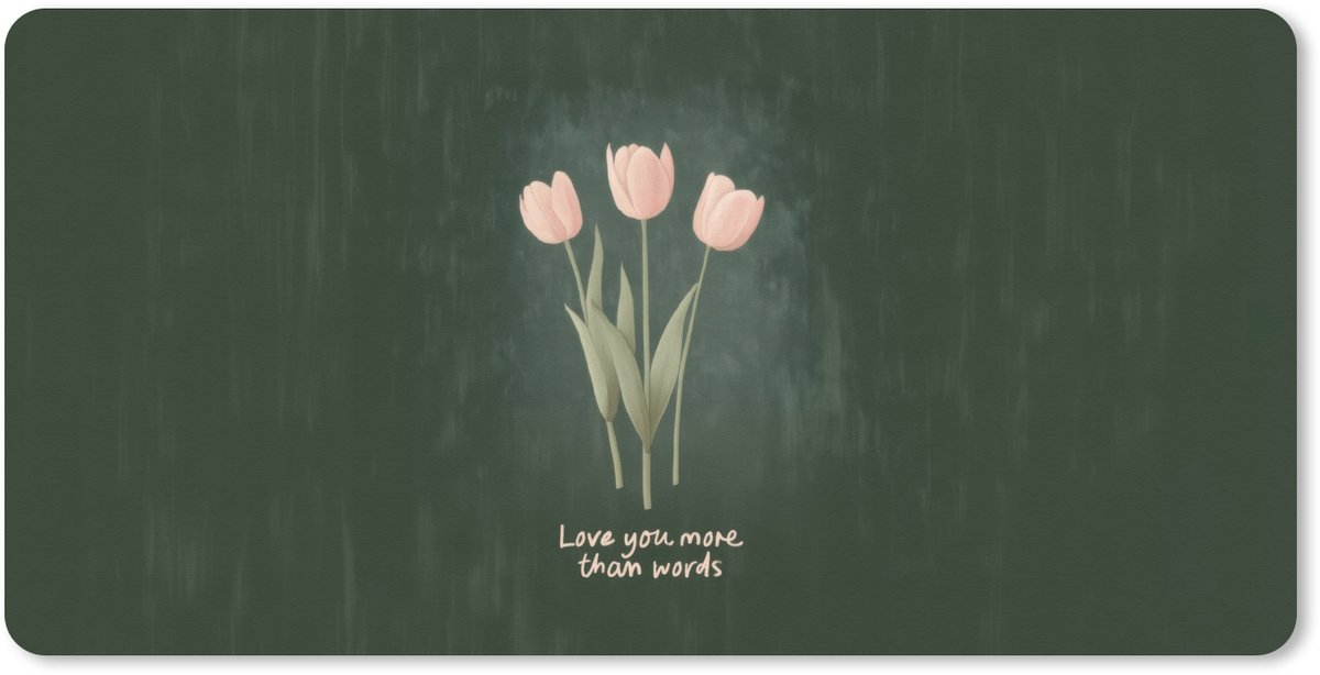 Muismat XXL 80x40 cm - Bureau onderlegger - Bureau mat Tulpen - Roze - Tekst - Love - Bureaumat - Gaming mousepad xl - Bureaulegger groot - Computer deskmat