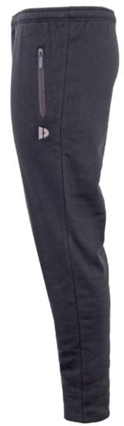 Zijzicht van een donkergrijze joggingbroek met ritszak.