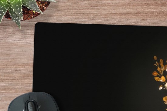 Muismat XXL 100x50 cm - Bureau onderlegger - Bureau mat Goudbruine - Bladeren - Vaas - Herfstachtig - Bureaumat - Gaming mousepad xl - Bureaulegger groot - Computer deskmat