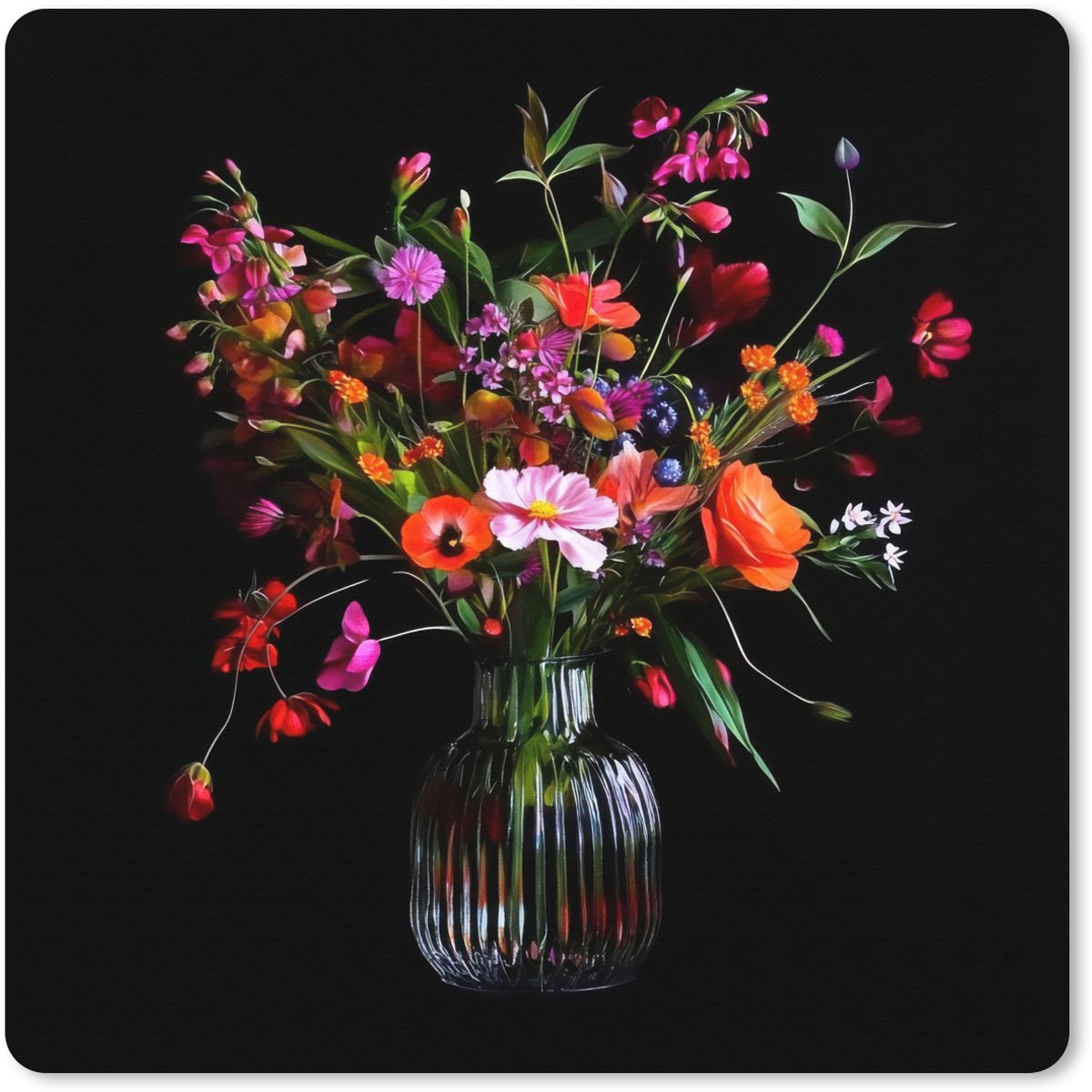 Muismat XXL 40x40 cm - Bureau onderlegger - Bureau mat Boeket - Veldbloemen - Vaas - Bureaumat - Gaming mousepad xl - Bureaulegger groot - Computer deskmat