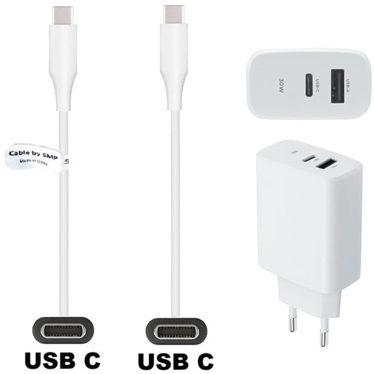 OneOne 30W super snellader met 2 poorten. Oplader met sterke 3,0m USB C naar C kabel. PD lader adapter past op Apple iPhone 15, iPhone 15 Plus, 15 Pro, 15 Pro Max, iPhone 16, 16 Plus, 16 Pro, iPhone 17, 17 Air, 17 Pro, 17 Ultra