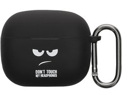 kwmobile Hoes geschikt voor Bowers & Wilkins Pi6 / Pi8 - Siliconen cover voor oordopjes in wit / zwart / zwart - Don't Touch My Headphones design