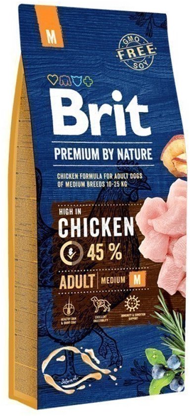 Voer Brit Premium by Nature Medium Volwassen Appel Kip Maïs 15 kg