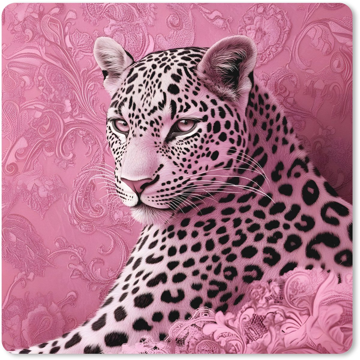 Muismat XXL 80x80 cm - Bureau onderlegger - Bureau mat Panter - Luxe - Roze - Bureaumat - Gaming mousepad xl - Bureaulegger groot - Computer deskmat
