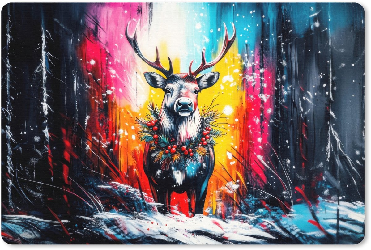 Muismat XXL 120x80 cm - Bureau onderlegger - Bureau mat Rendier - Gewei - Krans - Kleurrijk - Bureaumat - Gaming mousepad xl - Bureaulegger groot - Computer deskmat