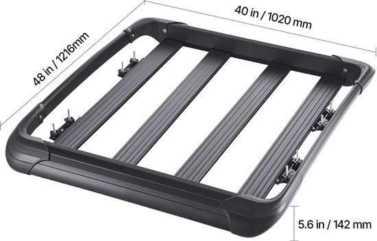 Panier de toit de voiture (1216 x 1020 x 142 mm), panier de toit universel en acier allié inoxydable avec une capacité de charge jusqu'à 68 kg, adapté aux SUV et aux camions