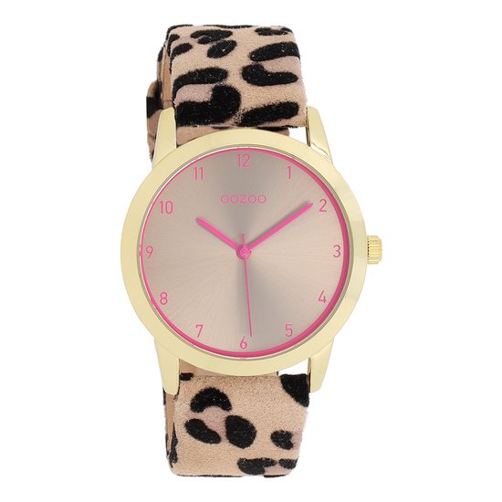 OOZOO Timepieces - Goudkleurige horloge met leren band - C11374
