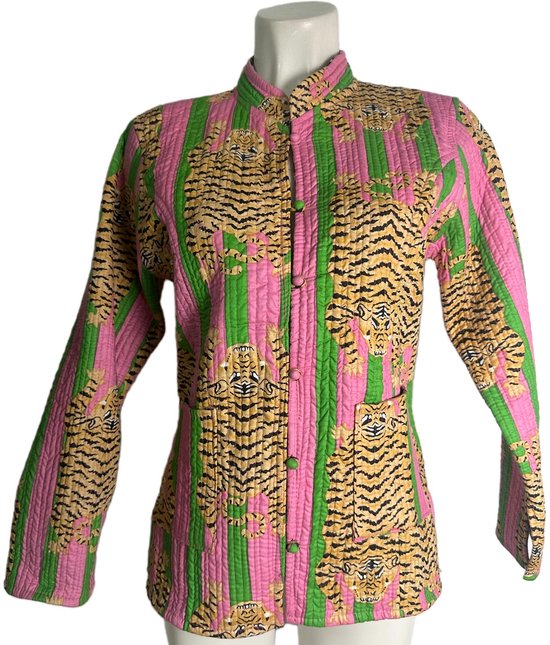 HS Reversible Jas – Roze/Groene Tijgerprint & Panterprint – 100% Katoen – S/M & L/XL