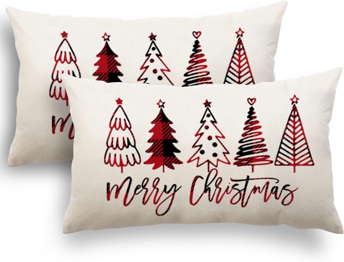 Ibenzoa Zachte Kussenhoezen Set - Kerstsfeer 30x50 cm - 2 Stuks rood