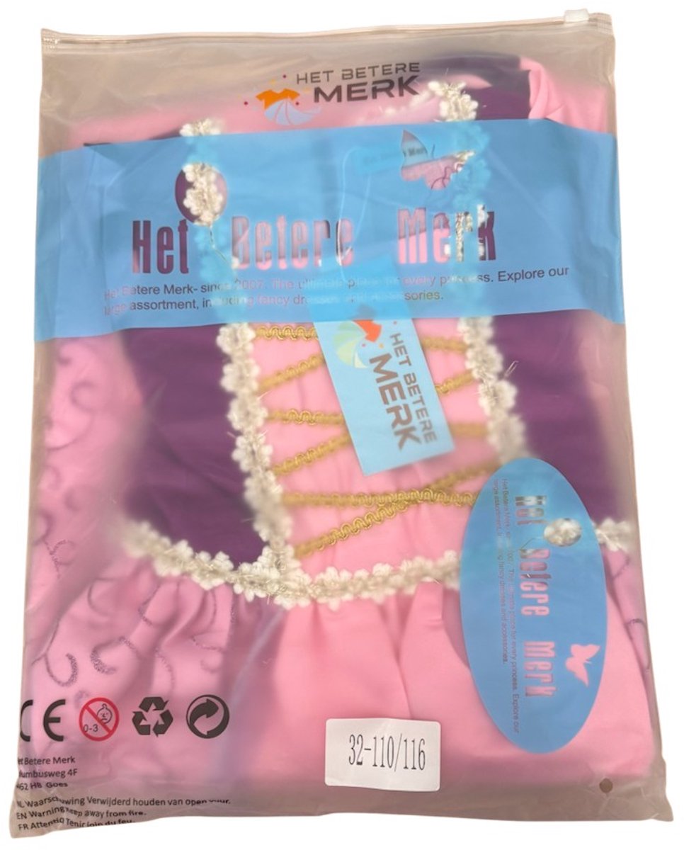 Het Betere Merk prinsessenjurk meisje - verkleedkleren meisje - maat 98/104 - verkleedkleding kind - inclusief tiara - prinsessen kroon — afbeelding 4