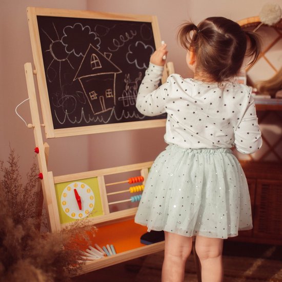 Mamabrum Dubbelzijdig Schoolbord met Whiteboard en Krijtbord - Magnetisch Tekenbord - Inclusief Letters, Cijfers en Telraam