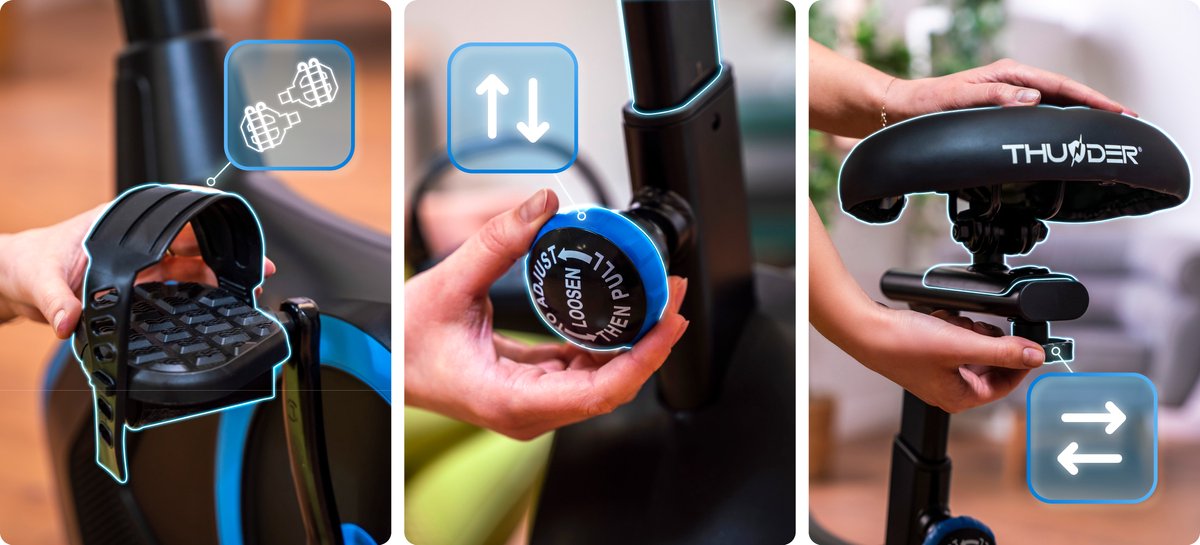 Afbeelding 2 van THUNDER® Hometrainer | TRIX | ELEKTROMAGNETISCHE-FIETS | Robuust en Stil | Bluetooth® | Verstelbaar zadel | LCD-display | Hartslagmeter | Elektronische weerstand | Transportwielen | Compatibel met trainingsapps | Voor thuisgebruik | Tot 150 kg gebrui