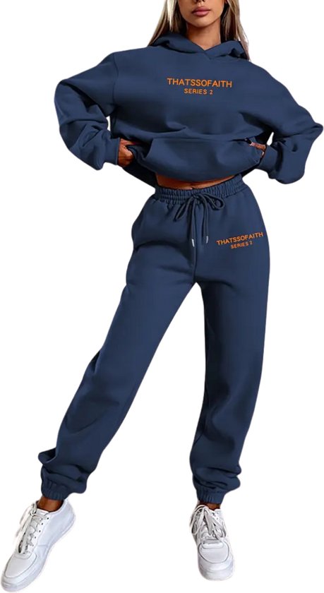 Survêtement Livano Femme - Survêtement d'intérieur - Adultes - Capuche - Pantalon de jogging - Pantalons de jogging - Sweat à capuche - Bleu marine - Taille S