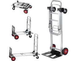 Aluminium Transportwagen 2-In-1 - Ombouwbaar - Capaciteit 181 Kg - Opvouwbaar Met Rubberen Wielen - Geschikt voor Fabrieks-, Thuiswerkvervoer