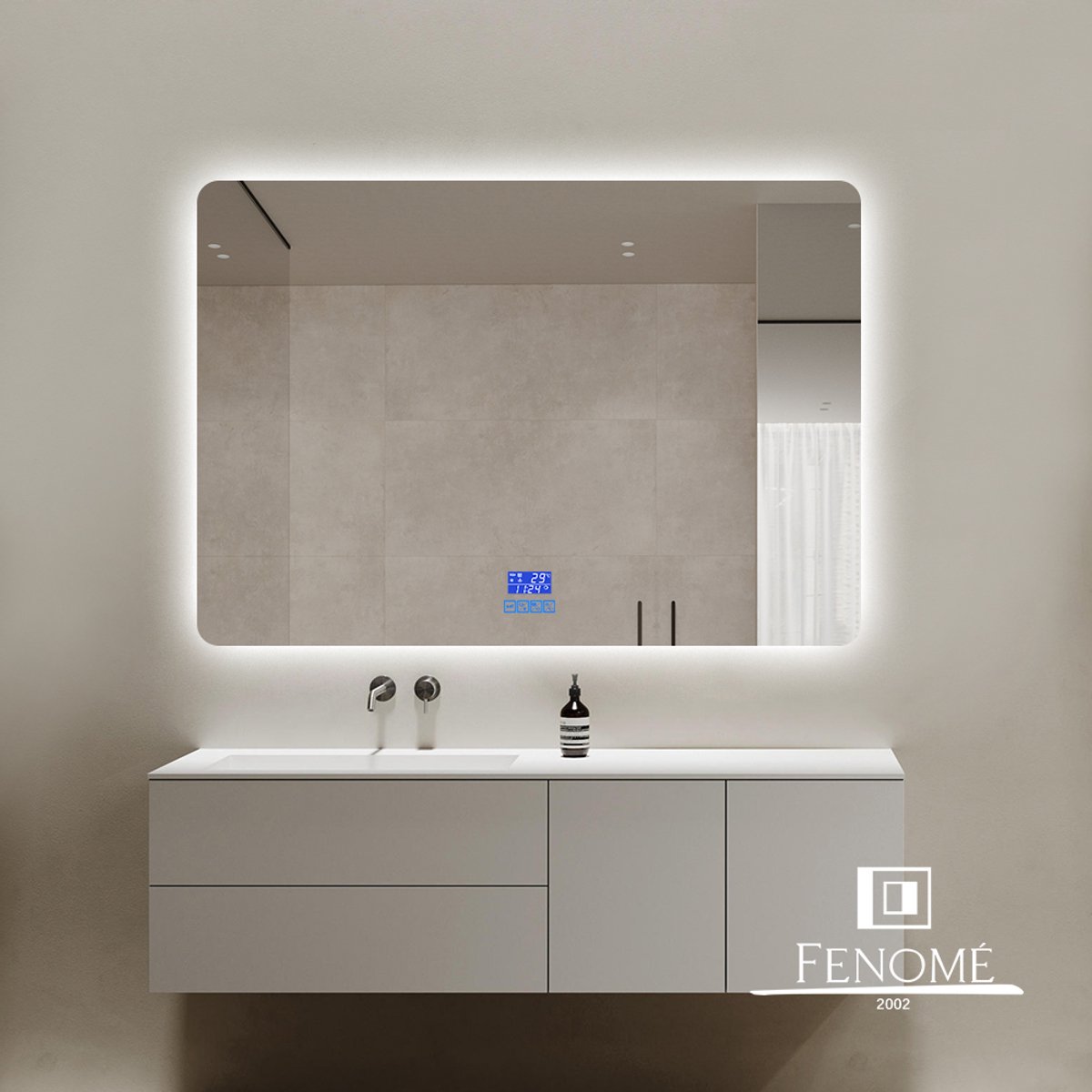 FENOMÉ Havana Smart Badkamerspiegel met LED verlichting, verwarming, anti condens, bluetooth, speakers en digitale display 100x70cm