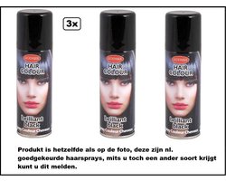 3x Haarverf/haarspray zwart 125 ml - Brilliant black - Word bezorgd in doos ivm beschadeging - Festival thema feest carnaval haar kleurspray party