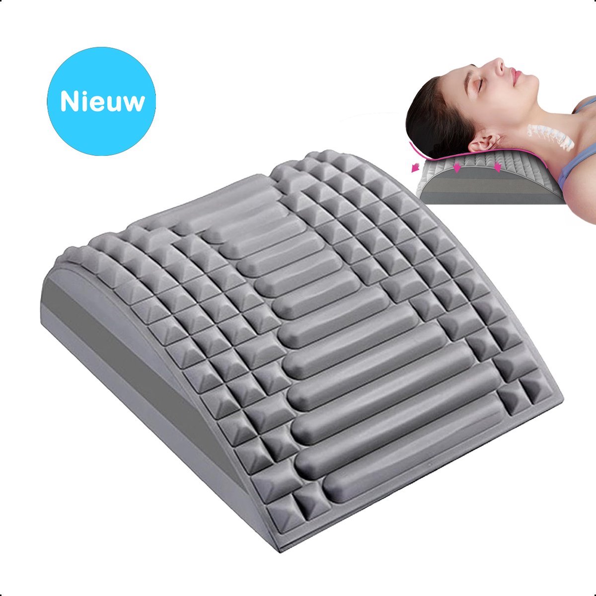Spinepal - Nek&Rug Kussen - Massage Apparaat - Grijs | Back - Massage - Onderrug - Stretcher - Corrector - Ergonomisch - Ondersteuning - Steun - Auto