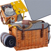 tectake® complete Picknickmand Set Texel - Luxe 24-delige Picknick set voor 2 personen - Rieten Picknick Mand met Picknickkleed - Inclusief Koelvak, Set met Borden, Kunststof Wijnglazen en Roestvrijstalen Bestek