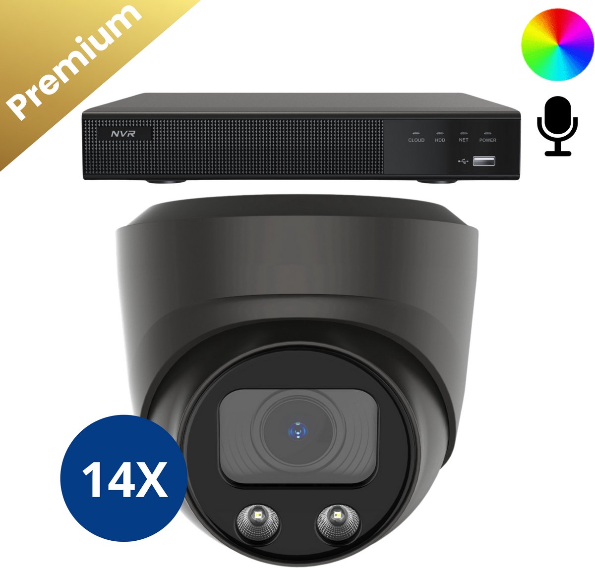 14x Beveiligingscamera set – Bedraad – Sony Dome Premium AI-ISP 8MP Full Color UltraHD 4K – Zwart