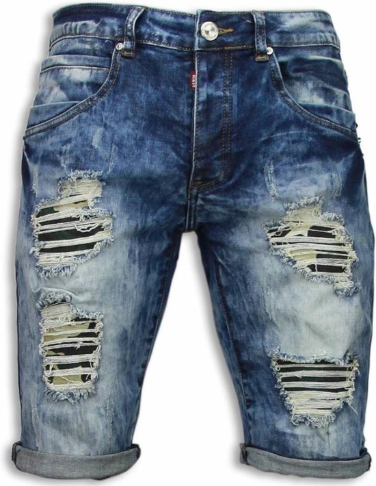 JUSTING Korte Broeken Heren - Slim Fit Vintage Shorts - Blauw - Maten: 34 | bol.com