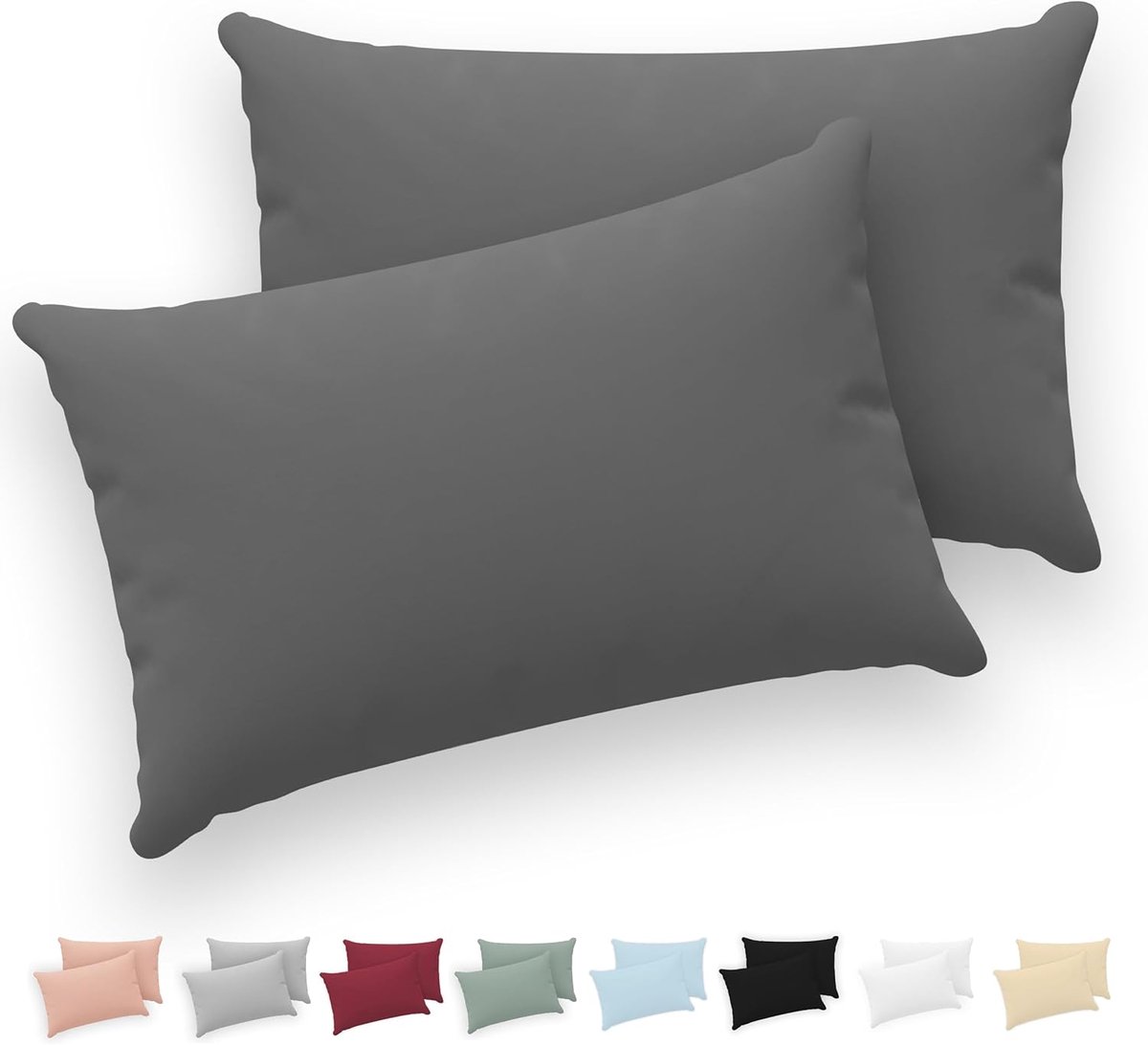 Famanu - Kussenslopen 40x70 set van 2 – 100% Katoen Jersey – Antraciet