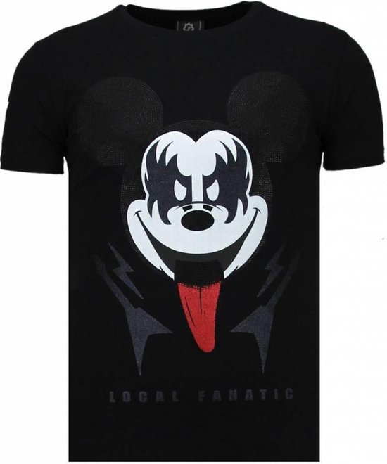 Kiss My Mickey - Rhinestone T-shirt - Zwart