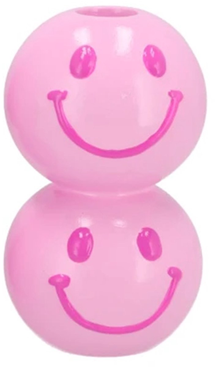 Smiley Kandelaar dubbel 7x7x12cm Roze licht/donker