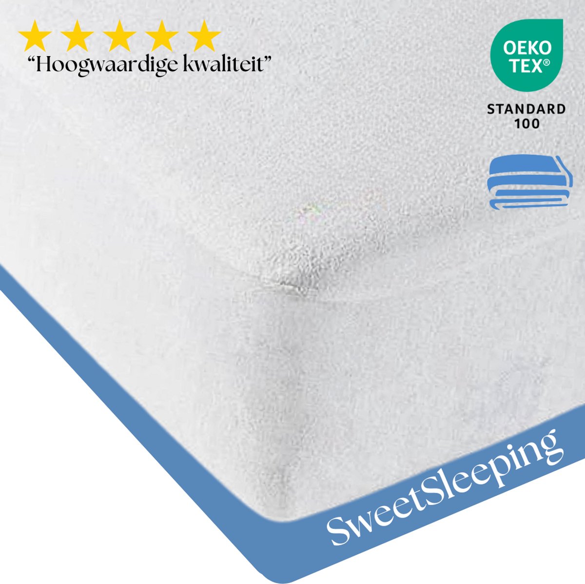 SweetSleeping Matrasbeschermer - 160 x 200cm + 30cm - Wit - Strijkvrij - 100% katoen - Waterdicht - Antiallergisch - Ademend - Vloeistofafstotend - Ultra soft