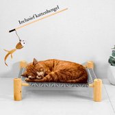 Janse® Katten hangmat grijs - Inclusief kattenhengel - Hangmat met houten pootjes - Kattenstretcher - Katten bedje - Voor kleine hondjes - Katten ligbed - Kattenmand