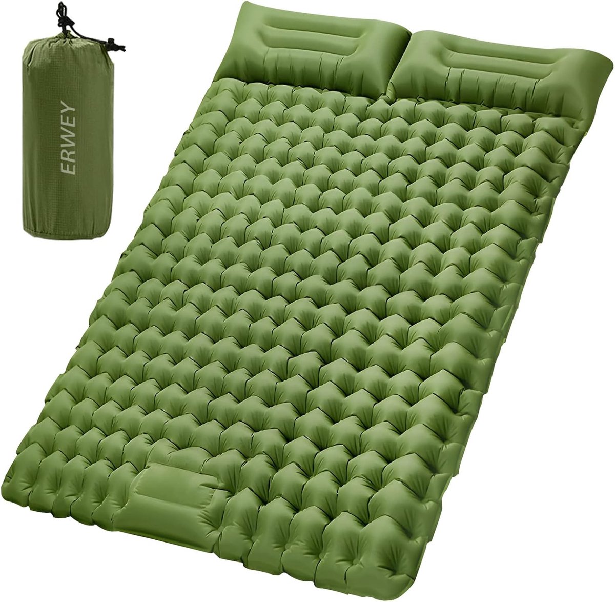 Zelfopblazende Slaapmat voor 2 Personen - Ultralicht Camping Luchtmatras met Geïntegreerd Kussen - 200 x 135 cm