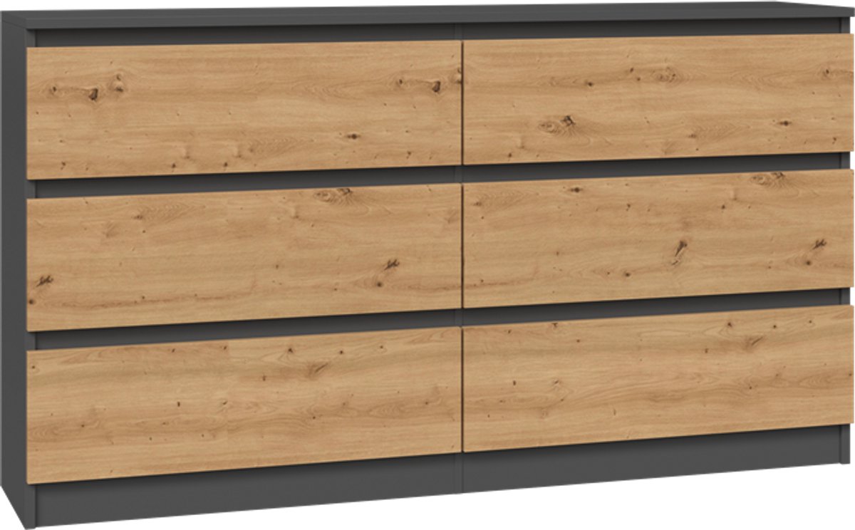 Ladekast antraciet eiken 6 lades 120 cm
