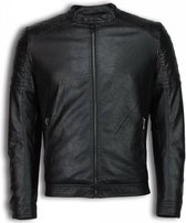 Enos Imitatie Leren Jas - Kunstleer Heren Jack - Biker Jack Ribbel Shoulder - Zwart - L