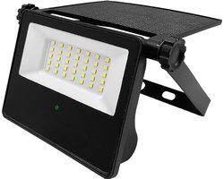LED Schijnwerper - Solar - Terreinverlichting - Floodlight - Waterdicht - Compact - Zonne-energie - Duurzaam - 30W - IP65 - 6500K daglicht wit - Zwart