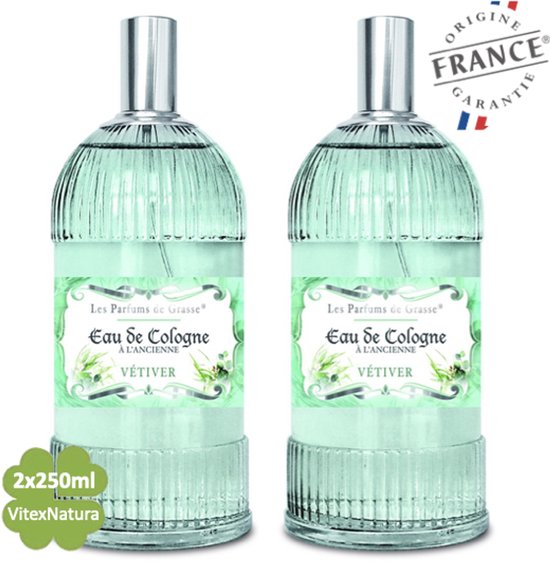 Vetiver Eau de Cologne 2 x 250 ML | merk A L'Ancienne | unisex | multifunctioneel als parfum, roomspray en fris linnengoed | Franse Parfum de Grasse