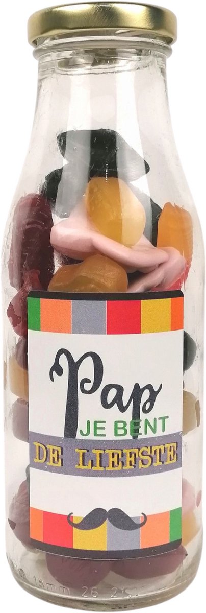 Vaderdag cadeau - Snoepcadeau - Cadeaufles "Pap je bent de liefste" winegum snoepmix - snoep cadeau - bedankje - liefde - zomaar
