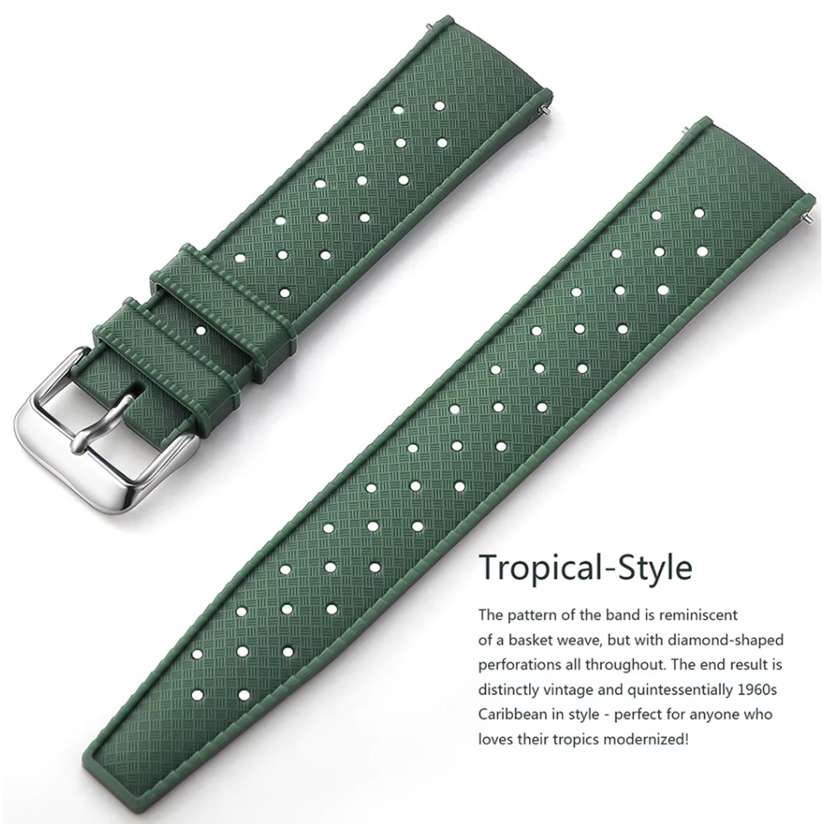 Actie4you® - Tropische Stijl - Horlogebandje Siliconen - Mand Motief - Universeel - Horloge Band - Makkelijk Zelf te Monteren - 20MM - Groen