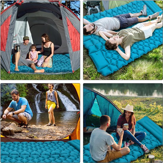 Slaapmat zelfopblazend - Slaapmat met ingebouwde voetpomp & hoofdkussen - Extra groot formaat - Camping matras - Slaapmatje– Stabiliteit en Gewichtsverdeling - blauw van Merkloos — afbeelding 4