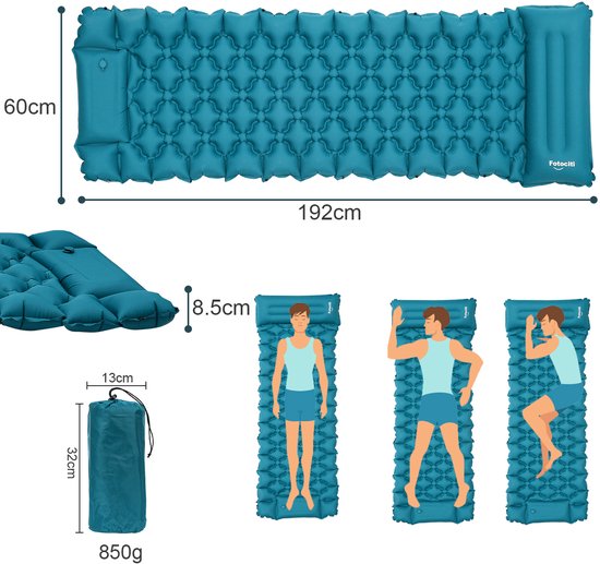 Slaapmat zelfopblazend - Slaapmat met ingebouwde voetpomp & hoofdkussen - Extra groot formaat - Camping matras - Slaapmatje– Stabiliteit en Gewichtsverdeling - blauw van Merkloos — afbeelding 3