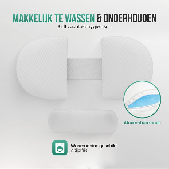 Avalo Zwangerschapskussen W-Vorm - Traagschuim - Zijslaapkussen Volwassenen - Verstelbare Wig - Buik-, Rug- & Beensteun - Voedingskussen - Lichaamskussen - Wasbare Hoes van Avalo — afbeelding 3