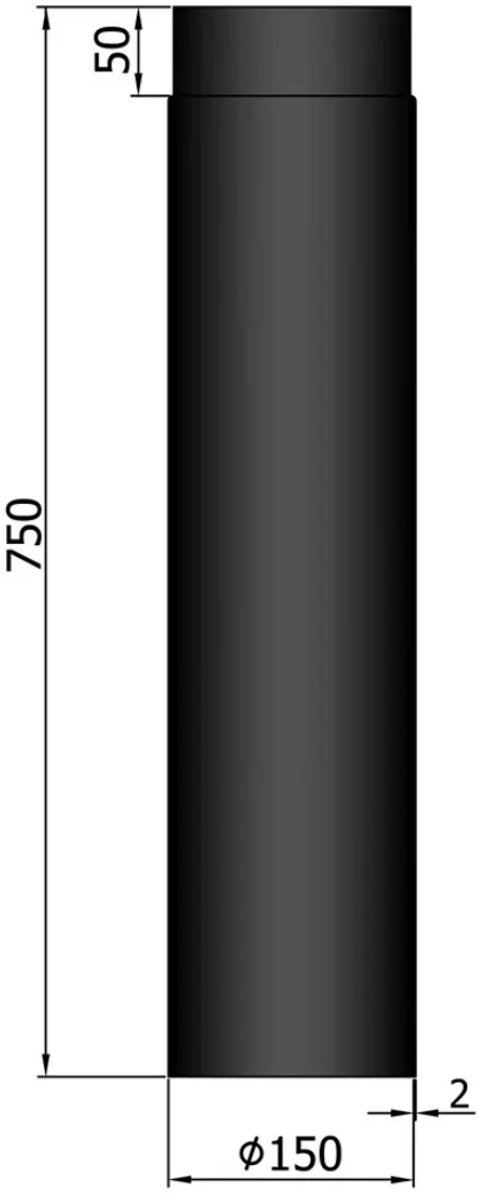 Kachelpijp Ø150 lengte 750 met verjonging - zwart - staal - 2mm