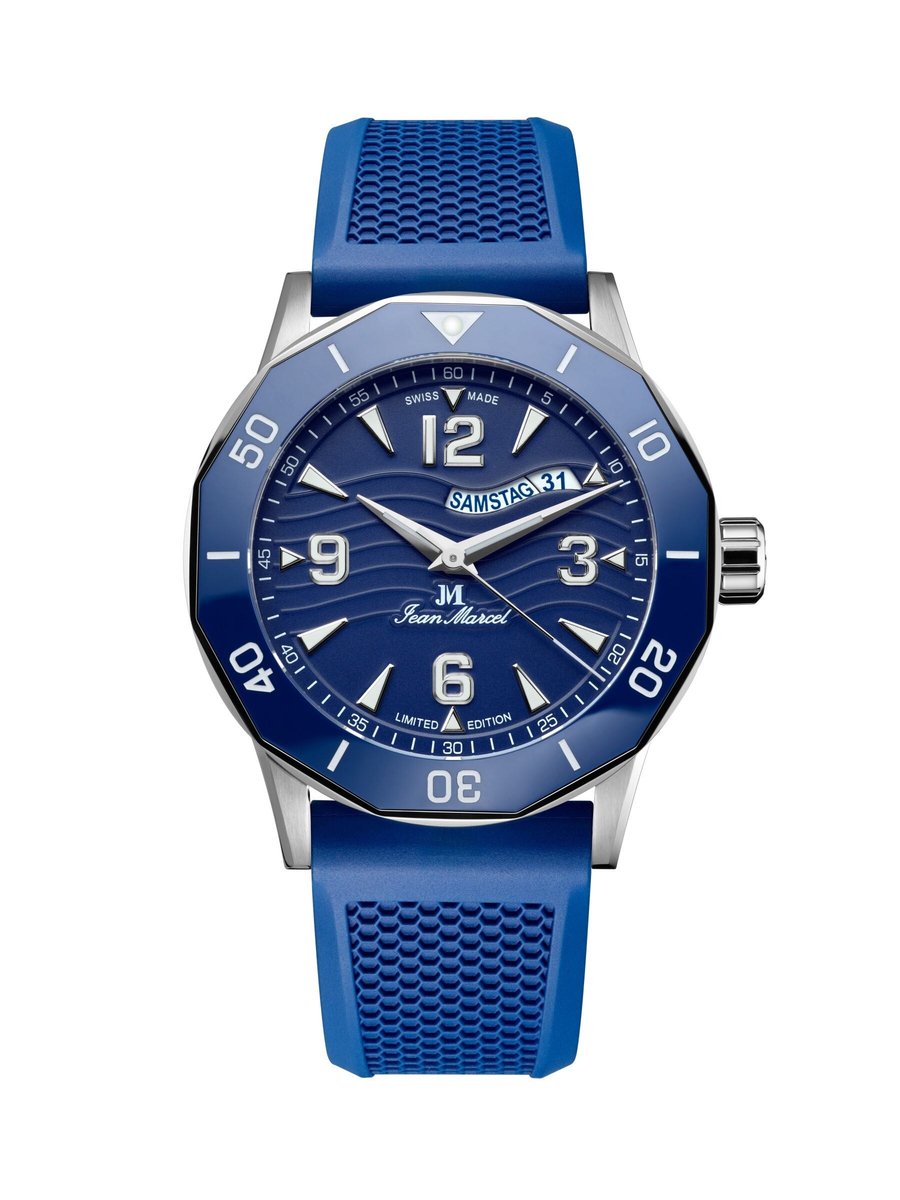 Jean Marcel Tropical Diver - horloge - blauw - kobaltblauw - rubber band blauw - 42 mm