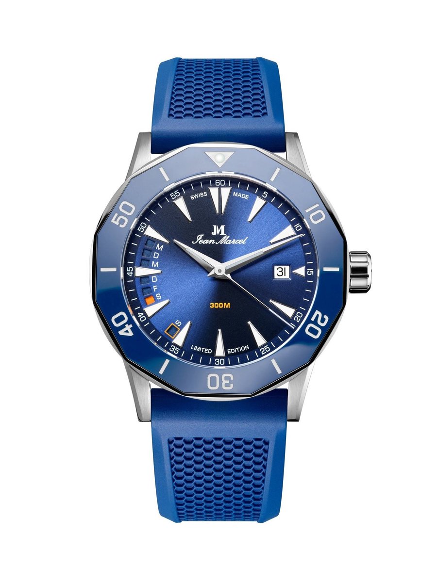 Jean Marcel Tropical Diver - horloge - blauw - rubber band blauw - 42 mm