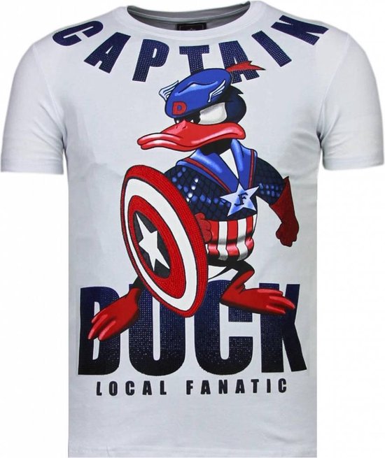 Captain Duck - Rhinestone T-shirt - Wit