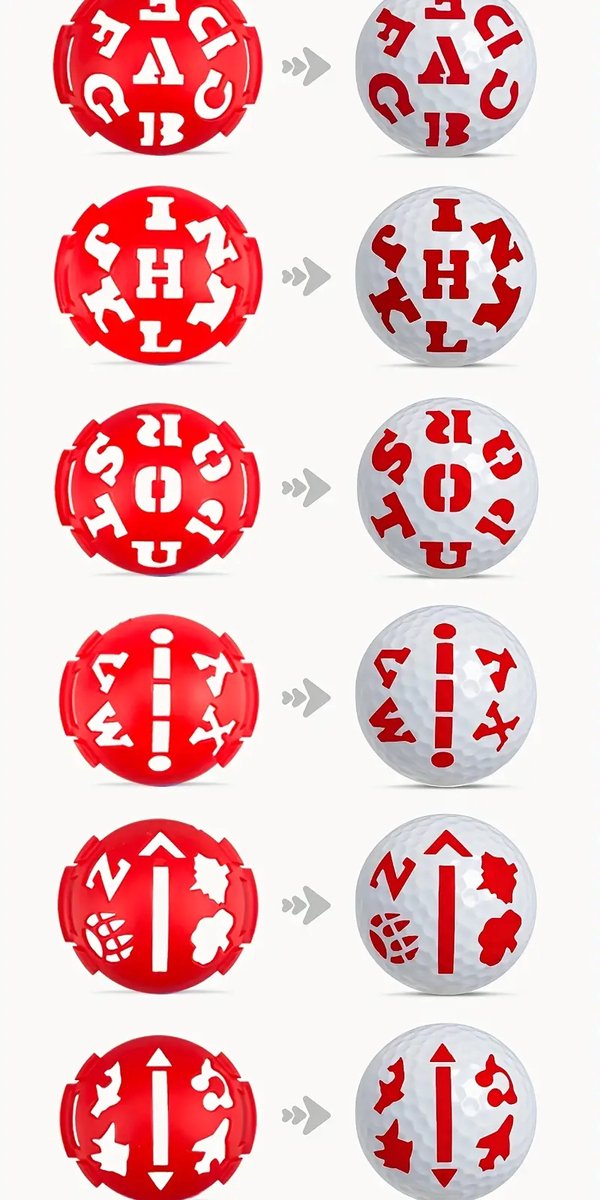 Stripe Balmarker 6 in 1 - Rode Golfbal Marker - Unieke Markeringsset met Letters & Figuren - Verbeter je Putt & Balherkenning - Golf Accessoires van Stripe. — afbeelding 4